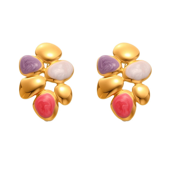 Wholesale 316L Stainless Steel Geometric Irregular Oil Drop Exaggerated Fashion Electroplated Women's Earrings