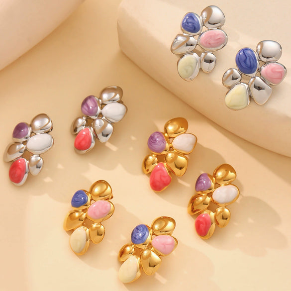 Wholesale 316L Stainless Steel Geometric Irregular Oil Drop Exaggerated Fashion Electroplated Women's Earrings