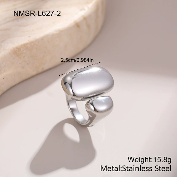 Wholesale Stainless Steel Geometric Irregular Open Electroplated Ring For Women Light Luxury Style