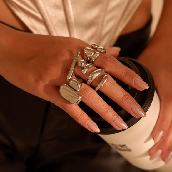 Wholesale Stainless Steel Geometric Irregular Open Electroplated Ring For Women Light Luxury Style