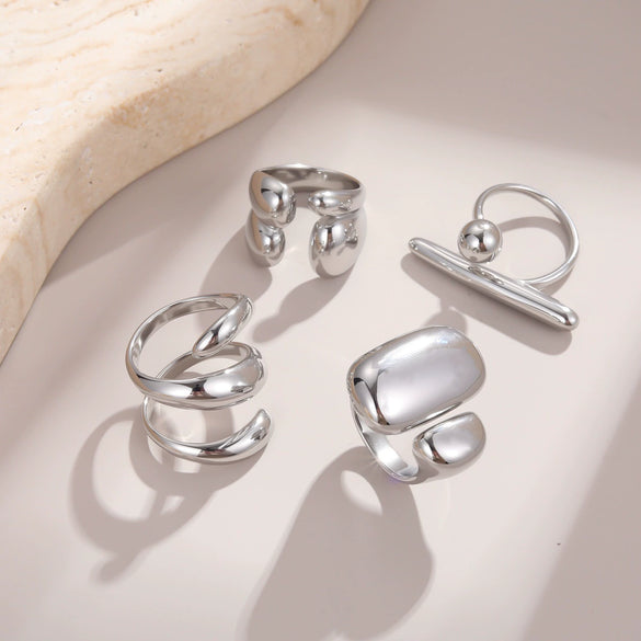 Wholesale Stainless Steel Geometric Irregular Open Electroplated Ring For Women Light Luxury Style