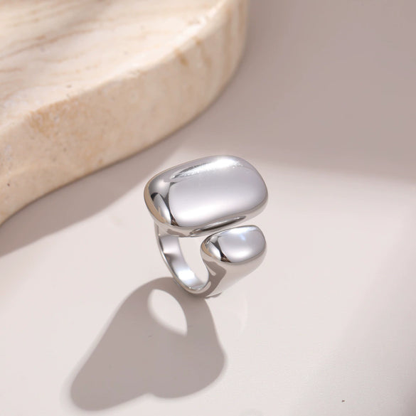 Wholesale Stainless Steel Geometric Irregular Open Electroplated Ring For Women Light Luxury Style