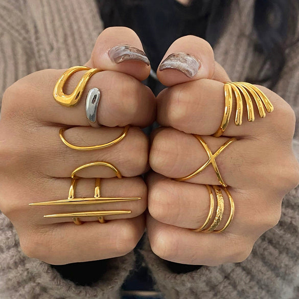 Wholesale Stainless Steel Geometric Irregular Opening Ring Electroplated Hand Jewelry