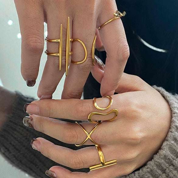 Wholesale Stainless Steel Geometric Irregular Opening Ring Electroplated Hand Jewelry
