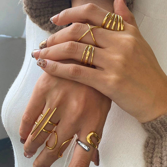Wholesale Stainless Steel Geometric Irregular Opening Ring With Electroplating Simple Design For Women