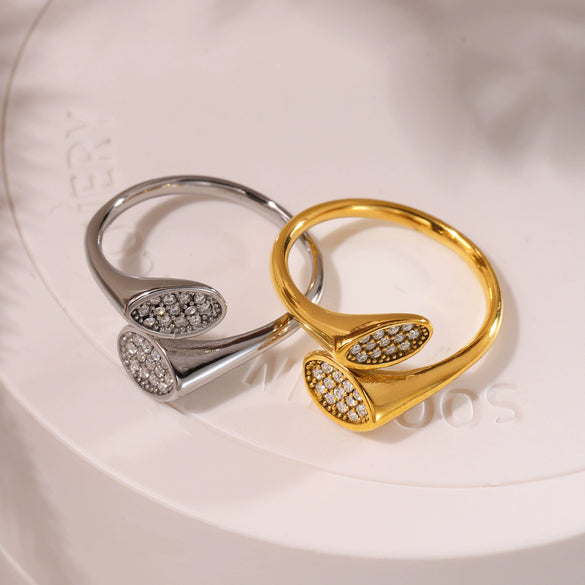 Wholesale Stainless Steel Geometric Irregular Opening Zircon Ring With Electroplating For Women Light Luxury Style
