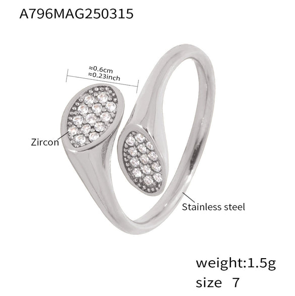 Wholesale Stainless Steel Geometric Irregular Opening Zircon Ring With Electroplating For Women Light Luxury Style