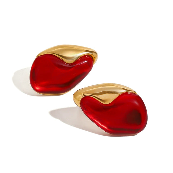 Wholesale Stainless Steel Geometric Irregular Red Natural Stone Earrings With Electroplating