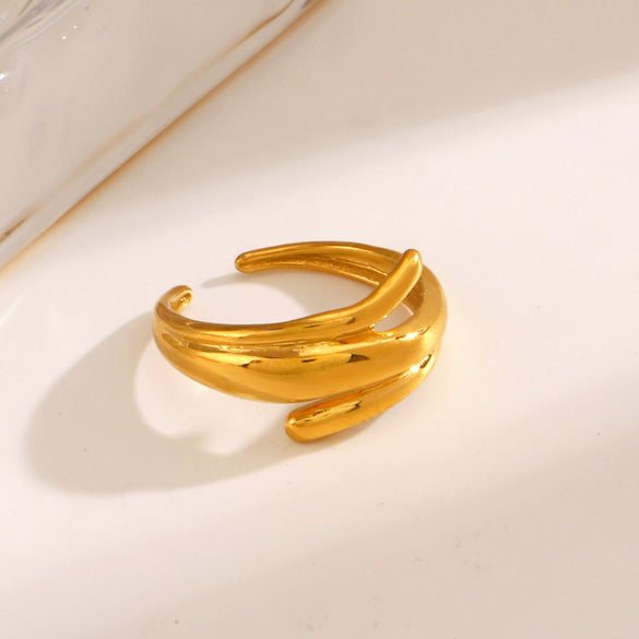 Wholesale Stainless Steel Geometric Irregular Shaped Ring For Women With Vacuum Plating And Bright Polishing