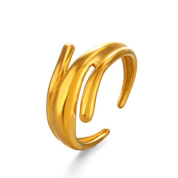 Wholesale Stainless Steel Geometric Irregular Shaped Ring For Women With Vacuum Plating And Bright Polishing