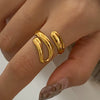 Wholesale Stainless Steel Geometric Irregular Twisted Spiral Ring With 18K Gold Electroplating