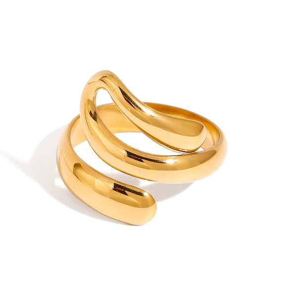 Wholesale Stainless Steel Geometric Irregular Twisted Spiral Ring With 18K Gold Electroplating
