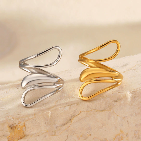 Wholesale Stainless Steel Geometric Lady Hip Hop Vacuum Electroplated Ring
