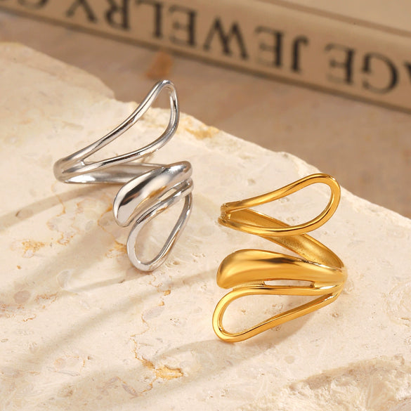 Wholesale Stainless Steel Geometric Lady Hip Hop Vacuum Electroplated Ring