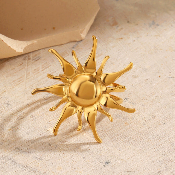 Wholesale Stainless Steel Geometric Lady's Sun Opening Adjustable Ring 18K Goldplated