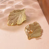 Wholesale Stainless Steel Geometric Leaf Textured Electroplated Earrings For Women With Light Luxury Temperament