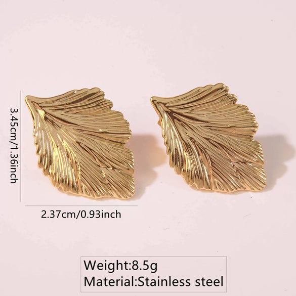 Wholesale Stainless Steel Geometric Leaf Textured Electroplated Earrings For Women With Light Luxury Temperament