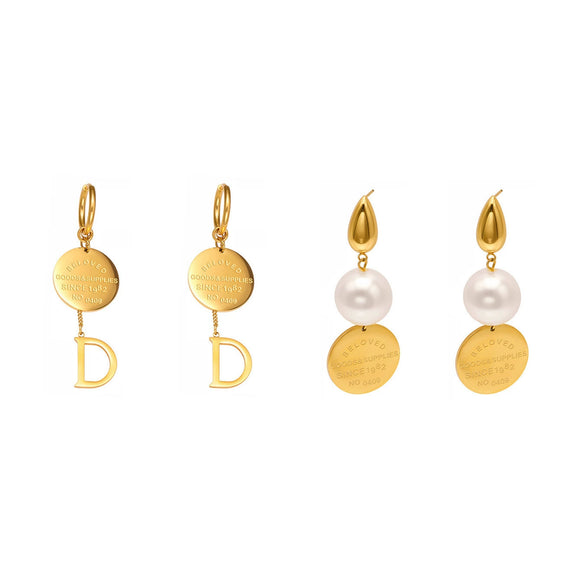 Wholesale Stainless Steel Geometric Letter Number Text Pattern Plated 18K Real Gold Niche Design Women's Earrings