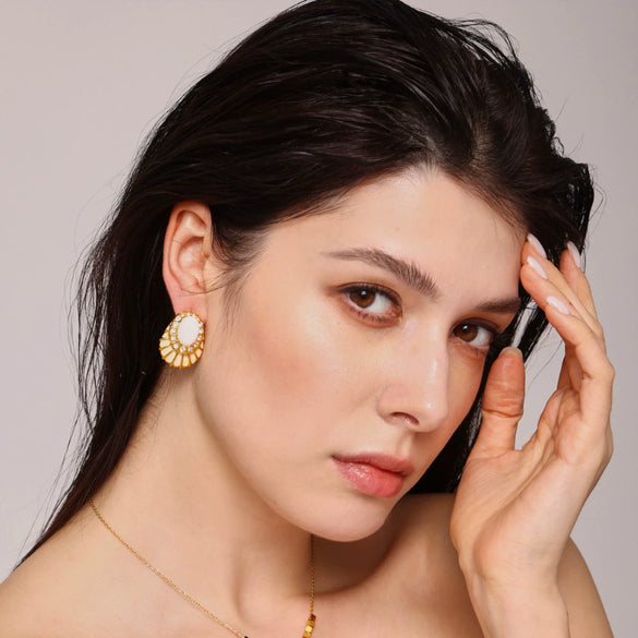Wholesale Stainless Steel Geometric Light Luxury Earrings With 18K Gold Plated Diamond Glazed Finish