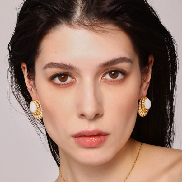 Wholesale Stainless Steel Geometric Light Luxury Earrings With 18K Gold Plated Diamond Glazed Finish