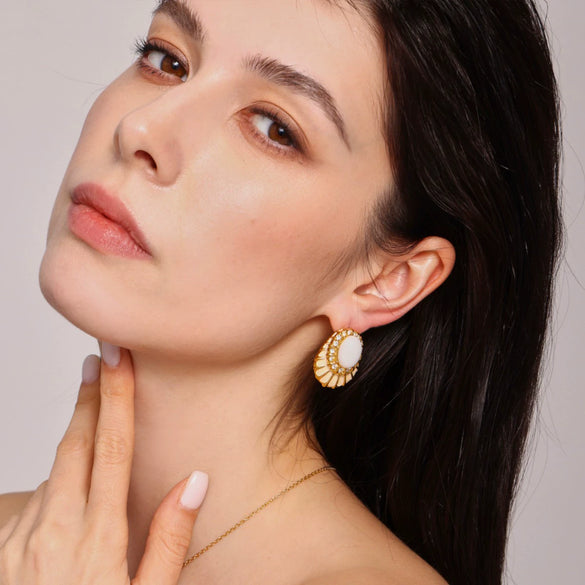 Wholesale Stainless Steel Geometric Light Luxury Earrings With 18K Gold Plated Diamond Glazed Finish
