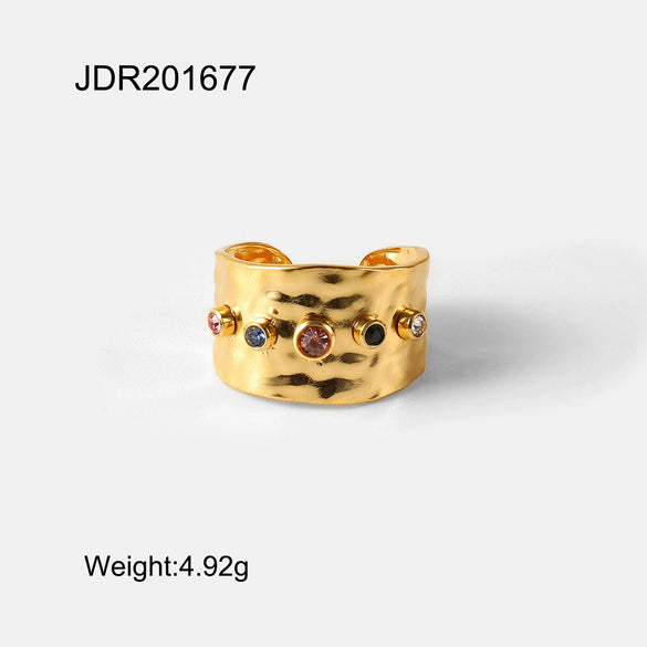 Wholesale Stainless Steel Geometric Line Hip Hop Opening Adjustable Women's Ring With Electroplating