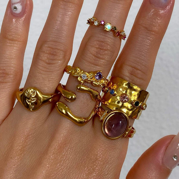 Wholesale Stainless Steel Geometric Line Hip Hop Opening Adjustable Women's Ring With Electroplating