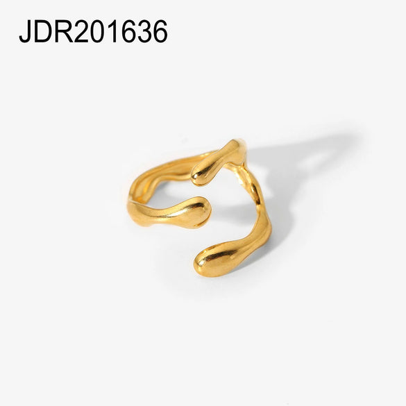 Wholesale Stainless Steel Geometric Line Hip Hop Opening Adjustable Women's Ring With Electroplating