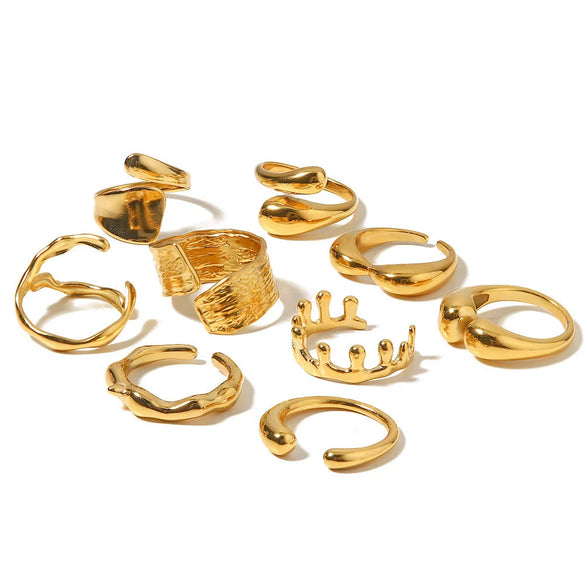 Wholesale Stainless Steel Geometric Line Hip Hop Opening Adjustable Women's Ring With Electroplating