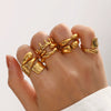 Wholesale Stainless Steel Geometric Line Hip Hop Opening Adjustable Women's Ring With Electroplating