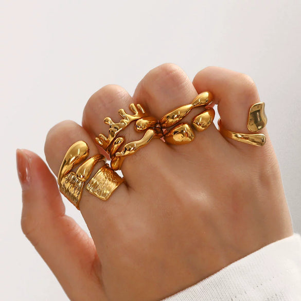 Wholesale Stainless Steel Geometric Line Hip Hop Opening Adjustable Women's Ring With Electroplating