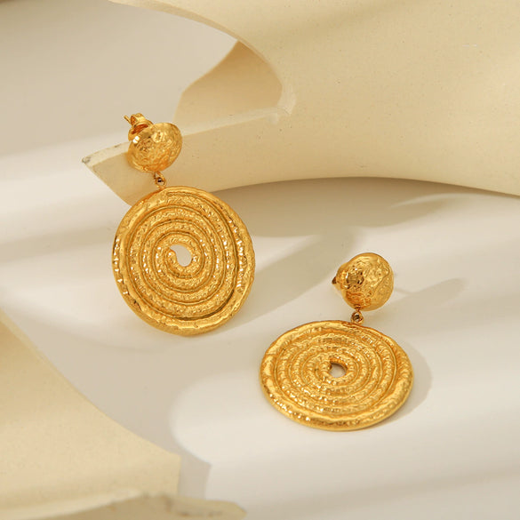 Wholesale Stainless Steel Geometric Linear Winding Hammering Pattern Earrings For Women With Electroplating