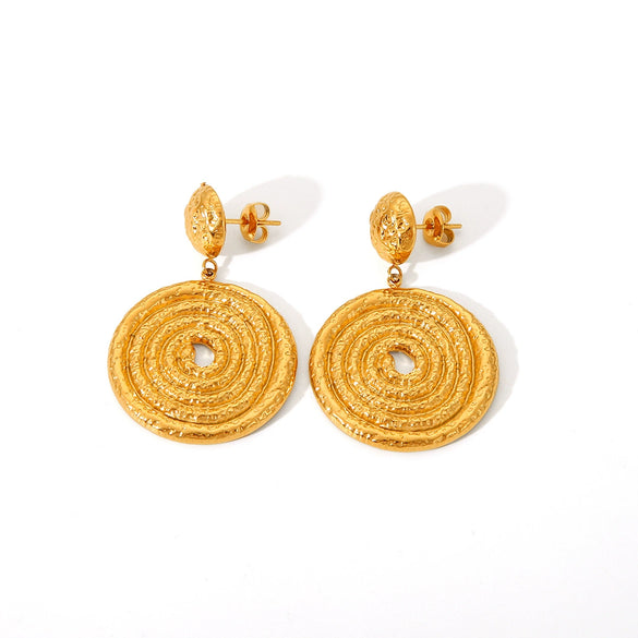 Wholesale Stainless Steel Geometric Linear Winding Hammering Pattern Earrings For Women With Electroplating