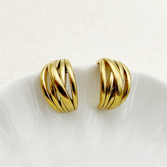 Wholesale Stainless Steel Geometric Lines Retro Earrings With Electroplating