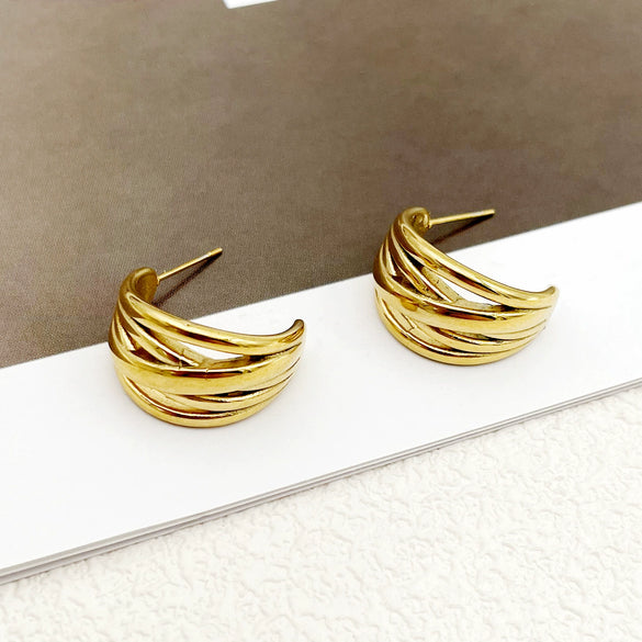 Wholesale Stainless Steel Geometric Lines Retro Earrings With Electroplating