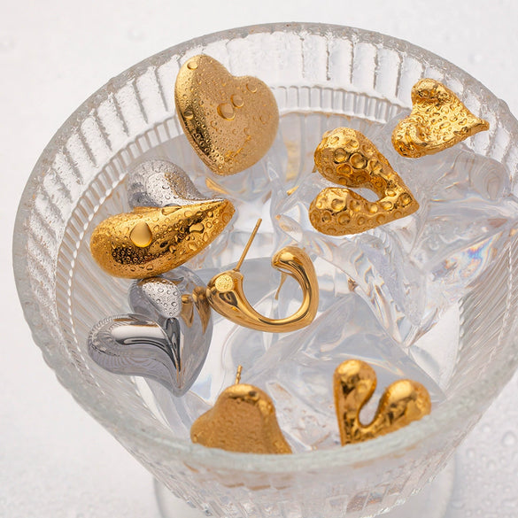 Wholesale Stainless Steel Geometric Liquid Loveshaped Electroplated Women's Earrings