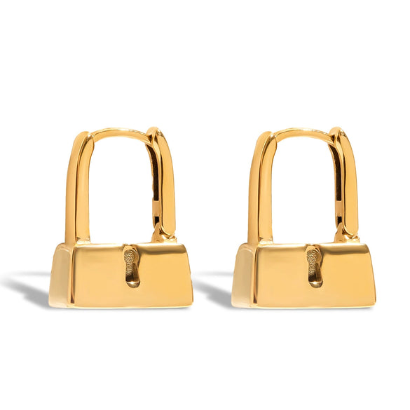 Wholesale Stainless Steel Geometric Lock Earrings Classic Style With Electroplating For Women
