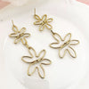 Wholesale Stainless Steel Geometric Long Earrings For Women With Abstract Flower Hollow Design And Inlaid Zircon Electroplating