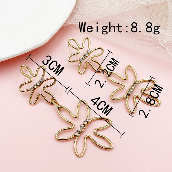 Wholesale Stainless Steel Geometric Long Earrings For Women With Abstract Flower Hollow Design And Inlaid Zircon Electroplating