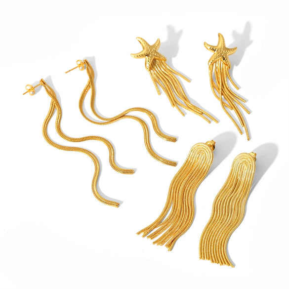Wholesale Stainless Steel Geometric Long Tassel Earrings With Electroplating Treatment