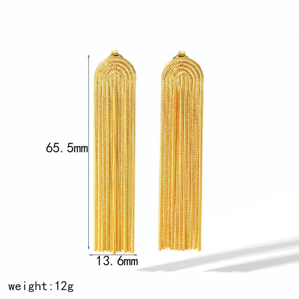Wholesale Stainless Steel Geometric Long Tassel Earrings With Electroplating Treatment