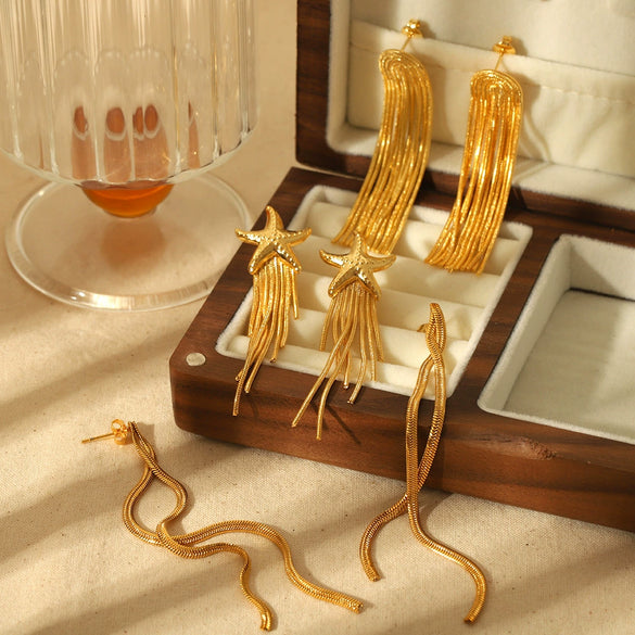 Wholesale Stainless Steel Geometric Long Tassel Earrings With Electroplating Treatment