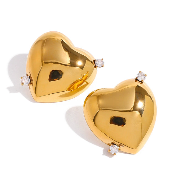 Wholesale Stainless Steel Geometric Love Earrings With Rhinestones And Electroplating Treatment
