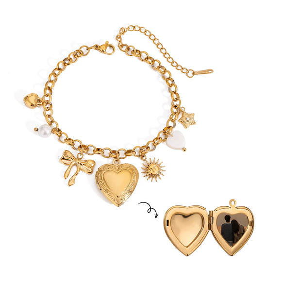 Wholesale Stainless Steel Geometric Love Photo Box Pearl Pendant Bracelet For Women With Electroplating Treatment