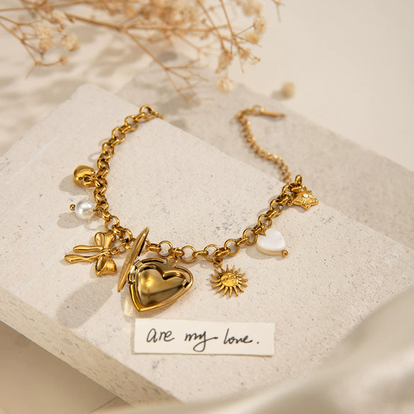 Wholesale Stainless Steel Geometric Love Photo Box Pearl Pendant Bracelet For Women With Electroplating Treatment