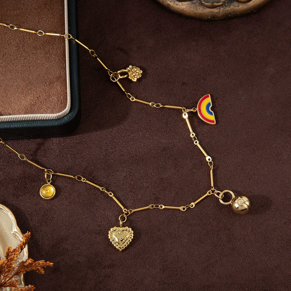 Wholesale Stainless Steel Geometric Love Rainbow Pendant Necklace With Vacuum Plating