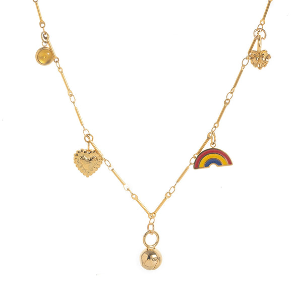 Wholesale Stainless Steel Geometric Love Rainbow Pendant Necklace With Vacuum Plating