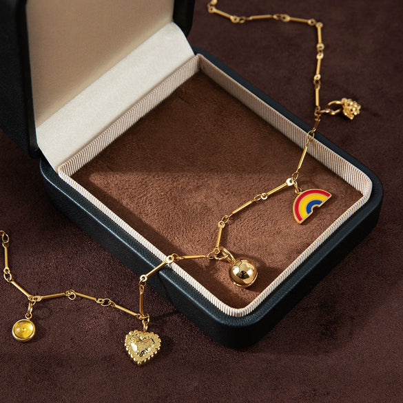 Wholesale Stainless Steel Geometric Love Rainbow Pendant Necklace With Vacuum Plating