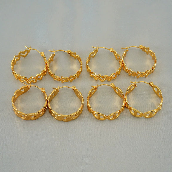 Wholesale Stainless Steel Geometric Love Star Hollow Hoop Earrings For Women With Electroplating Treatment