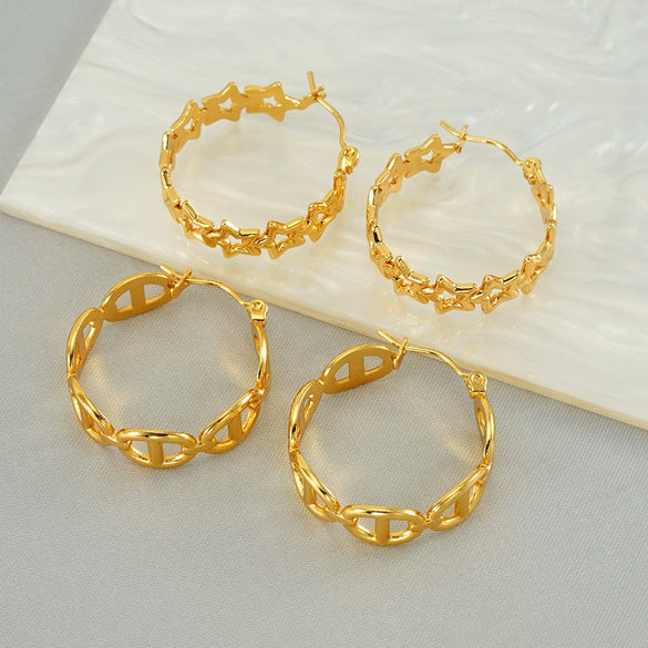 Wholesale Stainless Steel Geometric Love Star Hollow Hoop Earrings For Women With Electroplating Treatment